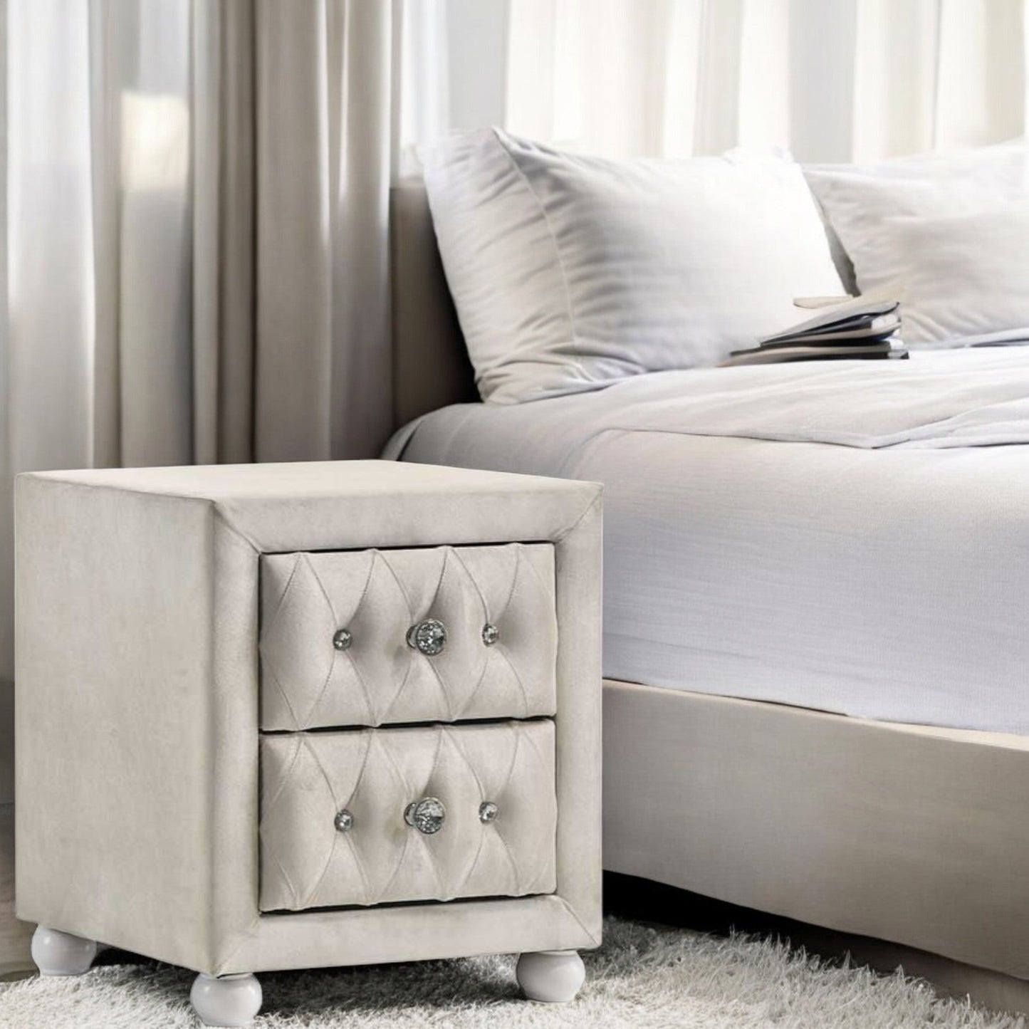 Reggie Beige Fabric Nightstand - 1st Choice Furniture Direct