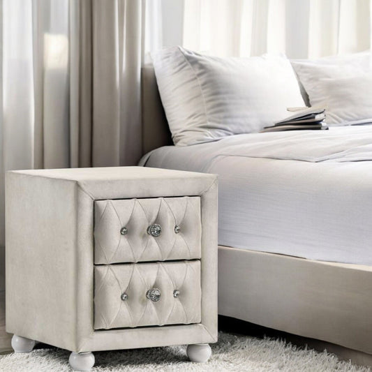 Reggie Beige Fabric Nightstand - 1st Choice Furniture Direct