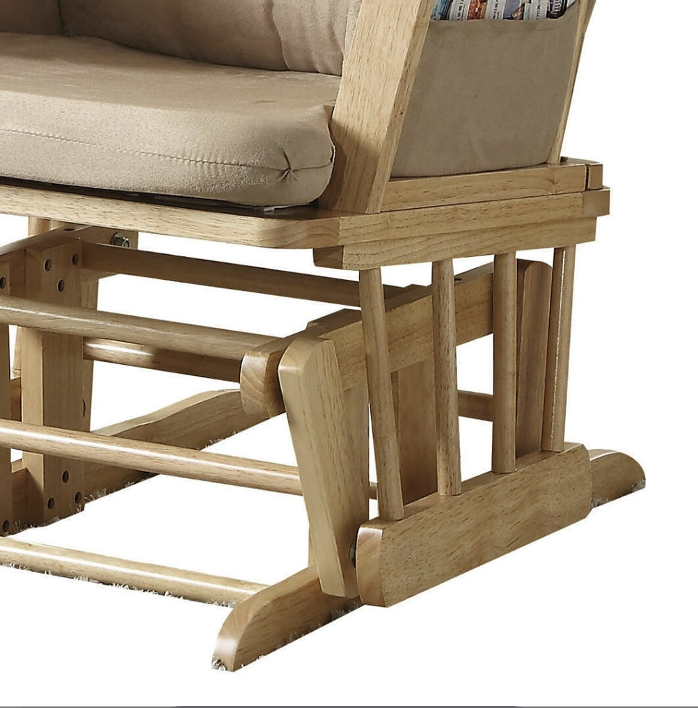 Rehan Taupe Microfiber & Natural Oak FinishGlider Chair with Ottoman - 1st Choice Furniture Direct