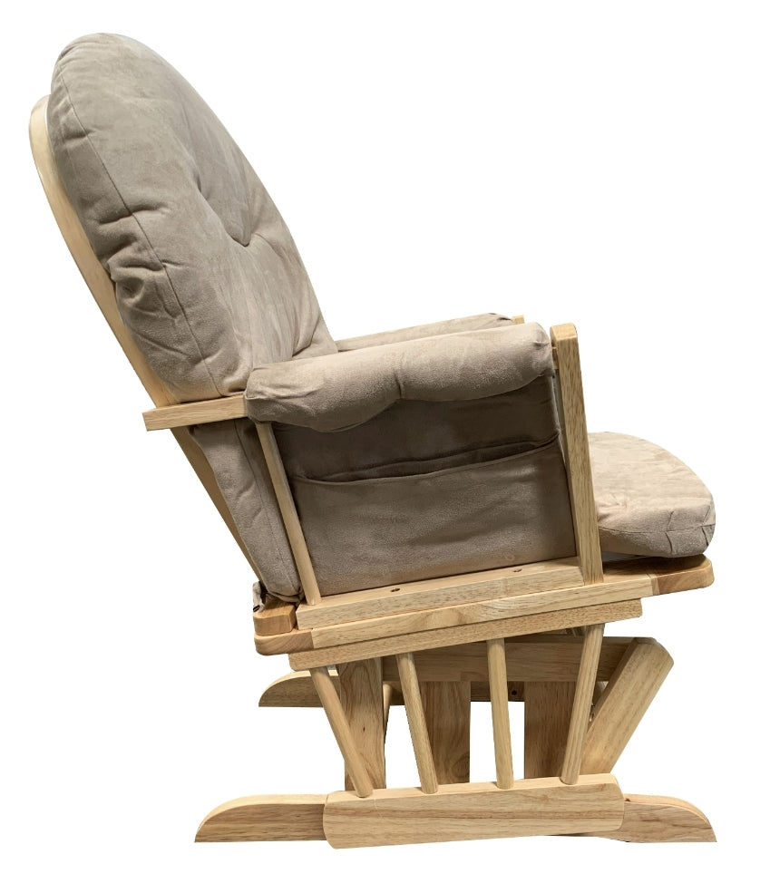 Rehan Taupe Microfiber & Natural Oak FinishGlider Chair with Ottoman - 1st Choice Furniture Direct