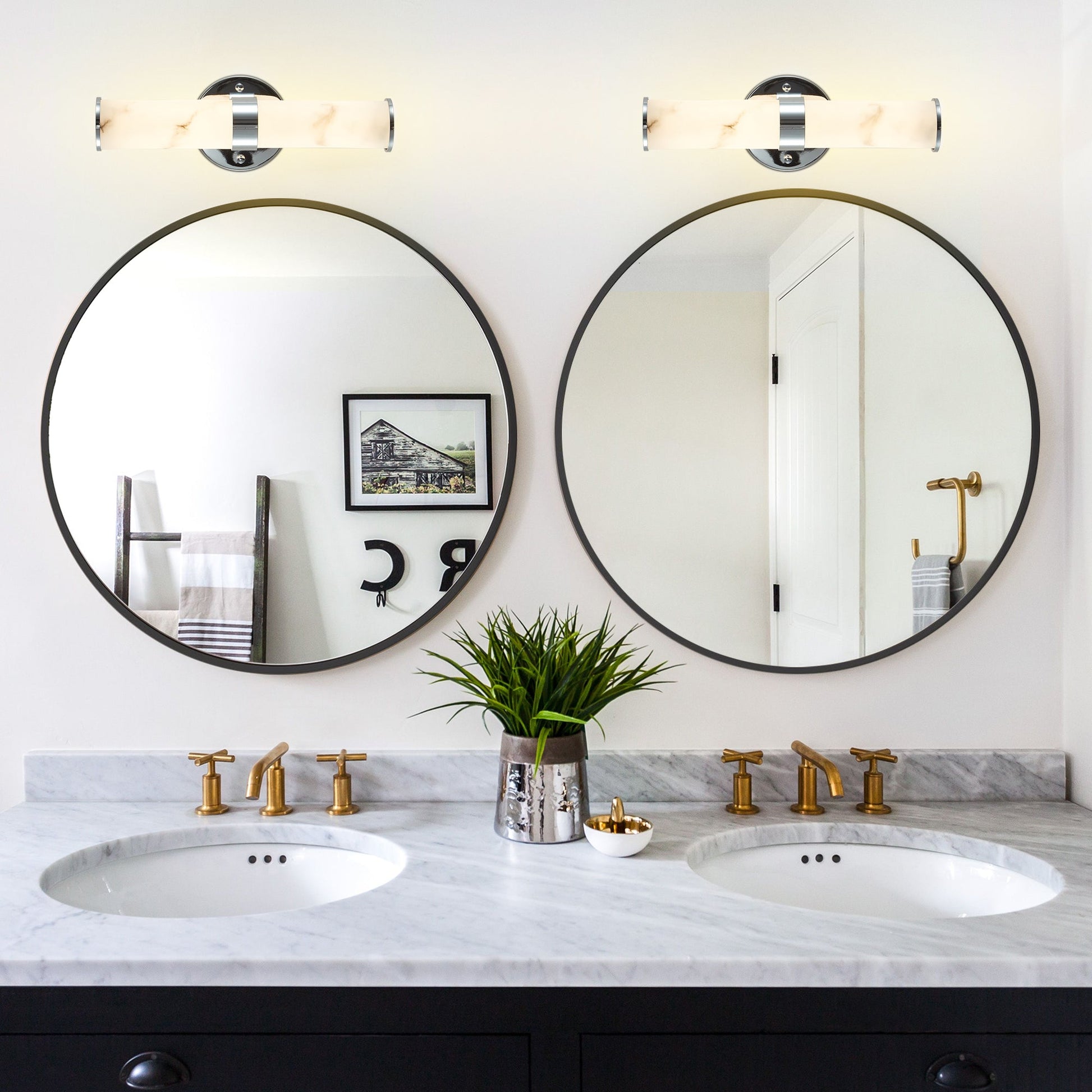 Resin Imitation Marble and Chrome Wall Sconce, Set of 2,Modern Vertical Light Fixture for Bathrooms, Hallways, and Bedrooms (Only Indoor) - 1st Choice Furniture Direct