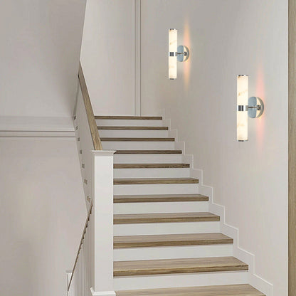 Resin Imitation Marble and Chrome Wall Sconce, Set of 2,Modern Vertical Light Fixture for Bathrooms, Hallways, and Bedrooms (Only Indoor) - 1st Choice Furniture Direct