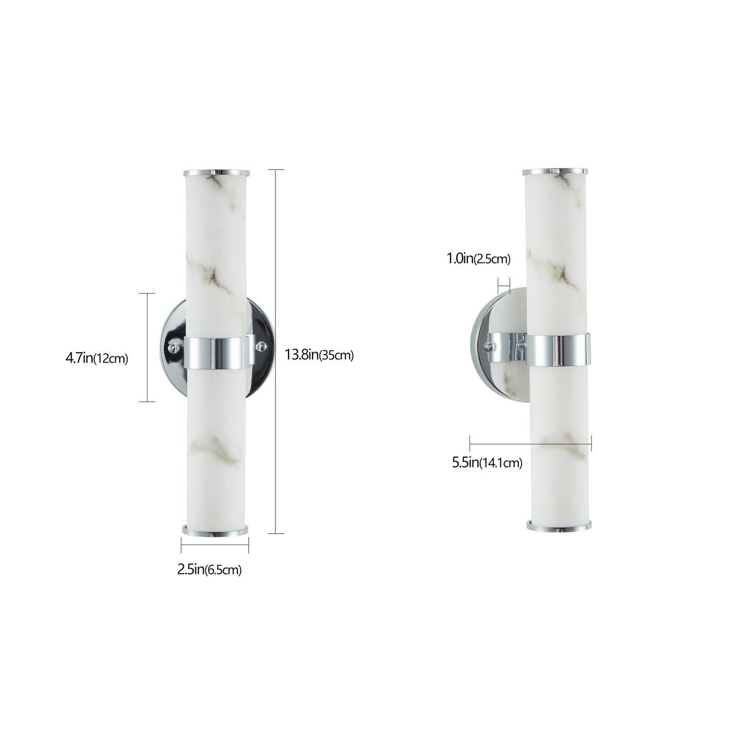 Resin Imitation Marble and Chrome Wall Sconce, Set of 2,Modern Vertical Light Fixture for Bathrooms, Hallways, and Bedrooms (Only Indoor) - 1st Choice Furniture Direct