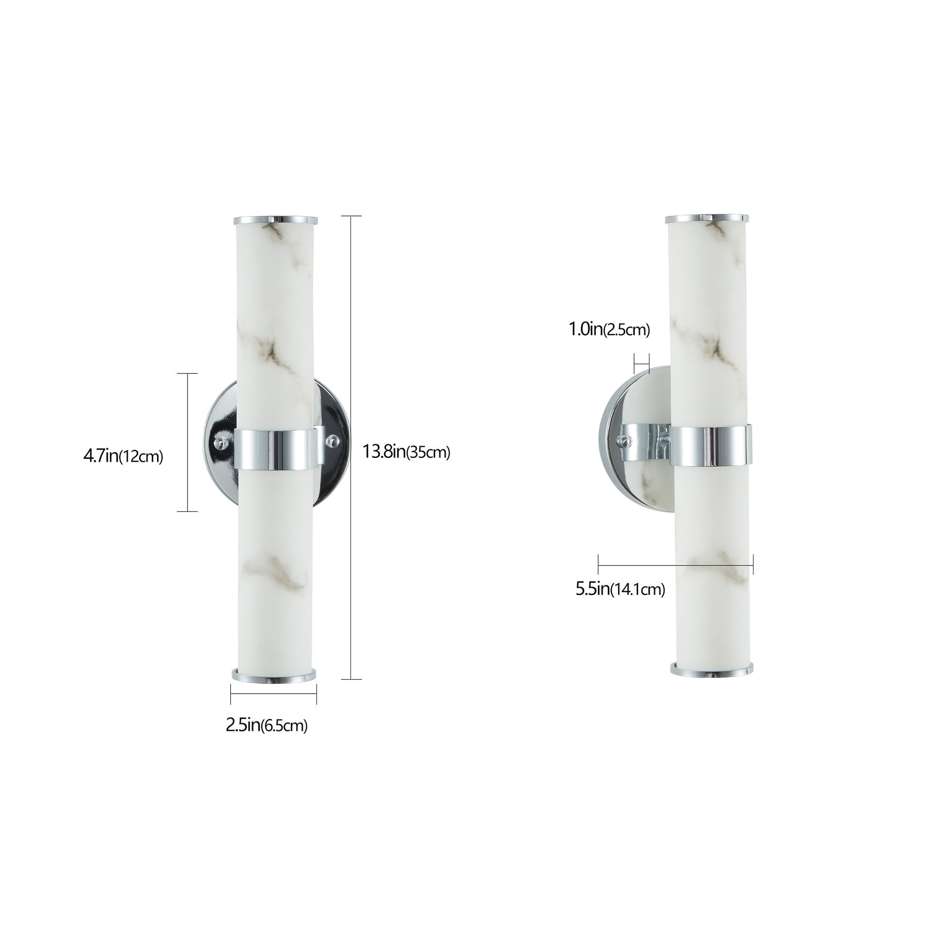 Resin Imitation Marble and Chrome Wall Sconce, Set of 2,Modern Vertical Light Fixture for Bathrooms, Hallways, and Bedrooms (Only Indoor) - 1st Choice Furniture Direct