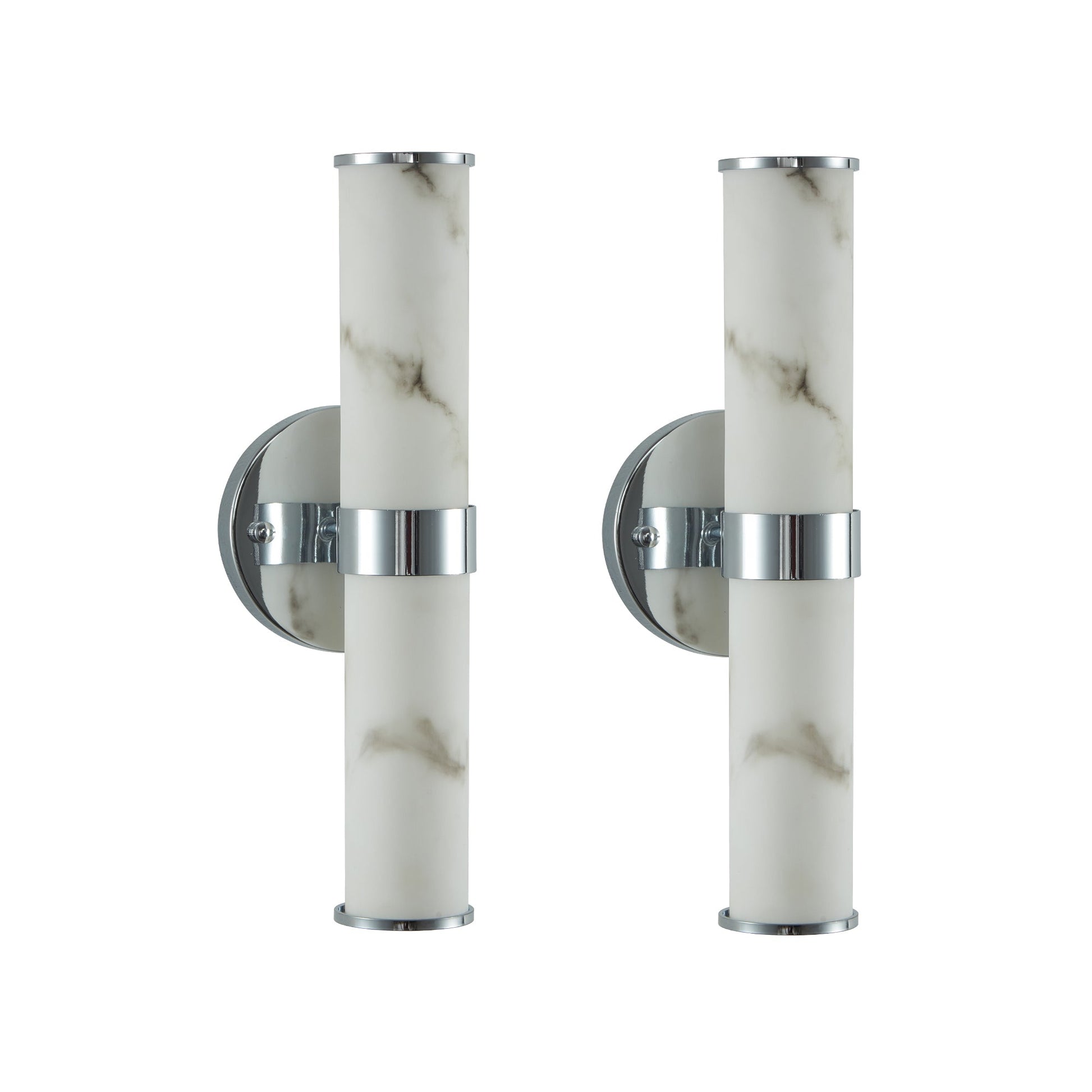 Resin Imitation Marble and Chrome Wall Sconce, Set of 2,Modern Vertical Light Fixture for Bathrooms, Hallways, and Bedrooms (Only Indoor) - 1st Choice Furniture Direct