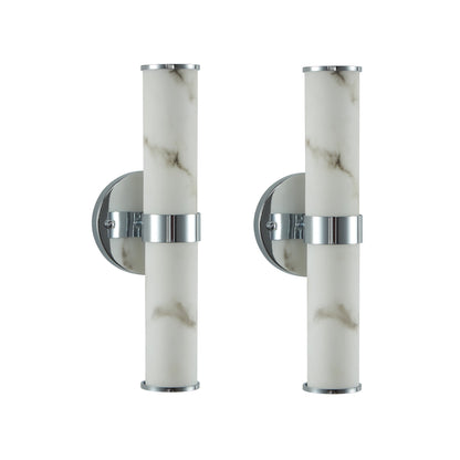 Resin Imitation Marble and Chrome Wall Sconce, Set of 2,Modern Vertical Light Fixture for Bathrooms, Hallways, and Bedrooms (Only Indoor) - 1st Choice Furniture Direct