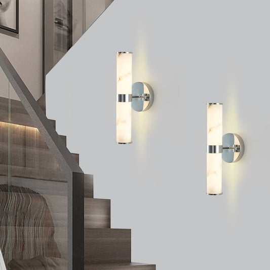 Resin Imitation Marble and Chrome Wall Sconce, Set of 2,Modern Vertical Light Fixture for Bathrooms, Hallways, and Bedrooms (Only Indoor) - 1st Choice Furniture Direct