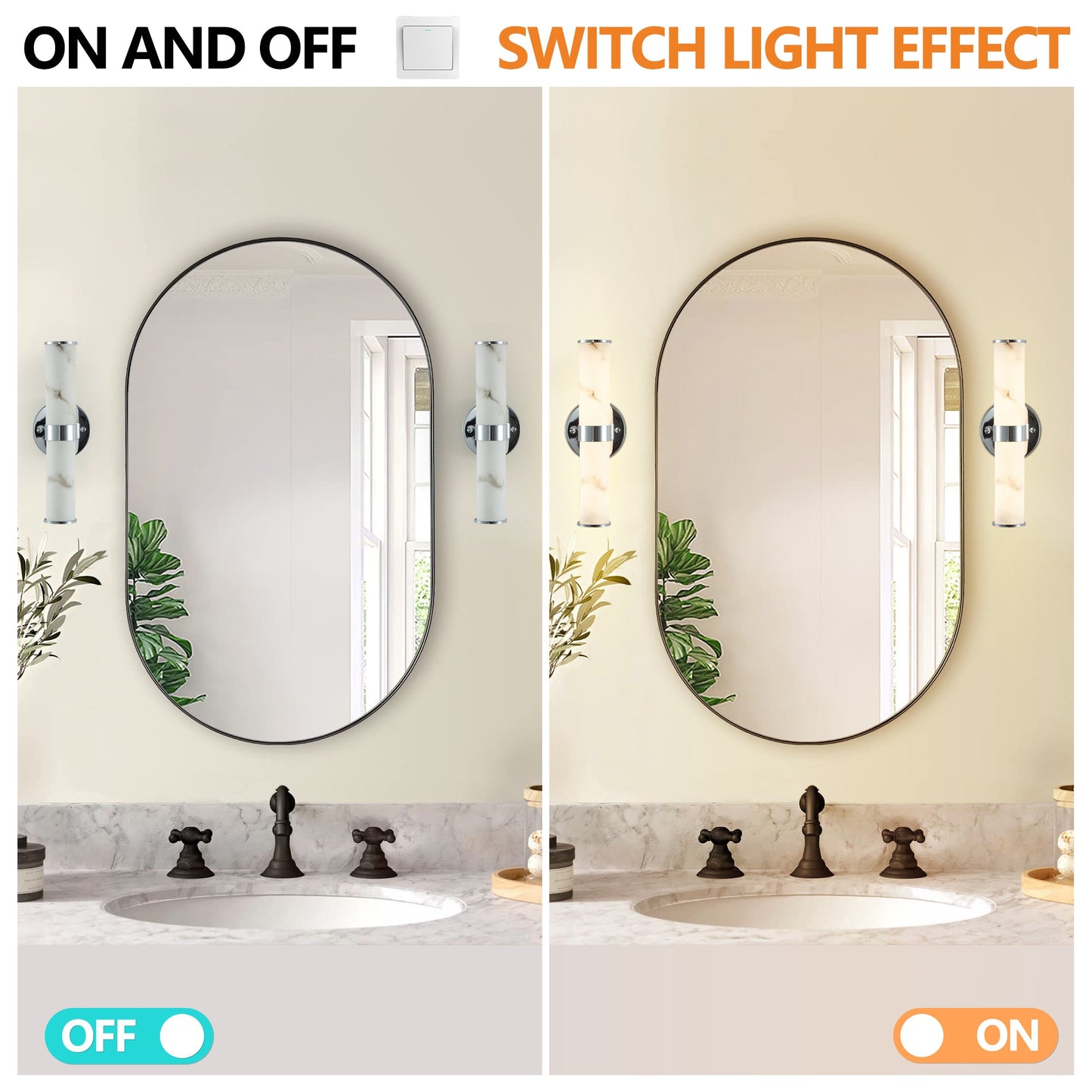 Resin Imitation Marble and Chrome Wall Sconce, Set of 2,Modern Vertical Light Fixture for Bathrooms, Hallways, and Bedrooms (Only Indoor) - 1st Choice Furniture Direct