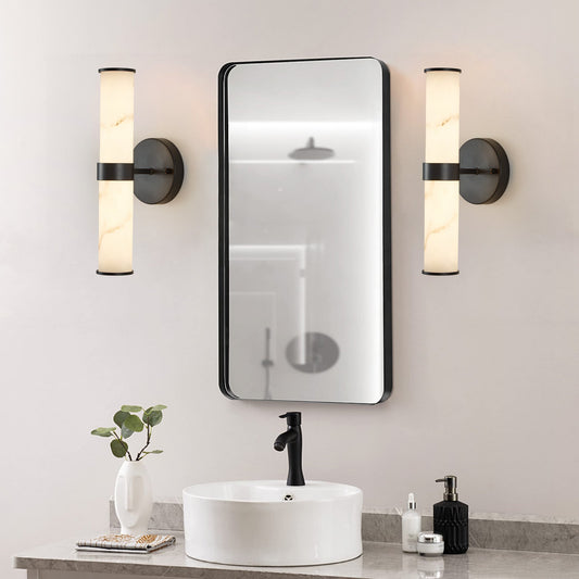 Resin Imitation Marble Texture Wall Light with Black Iron Metal Frame,Set of 2,Elegant Lighting Fixtures for Hallways,Bathrooms,and Bedrooms (Only Indoor) - 1st Choice Furniture Direct