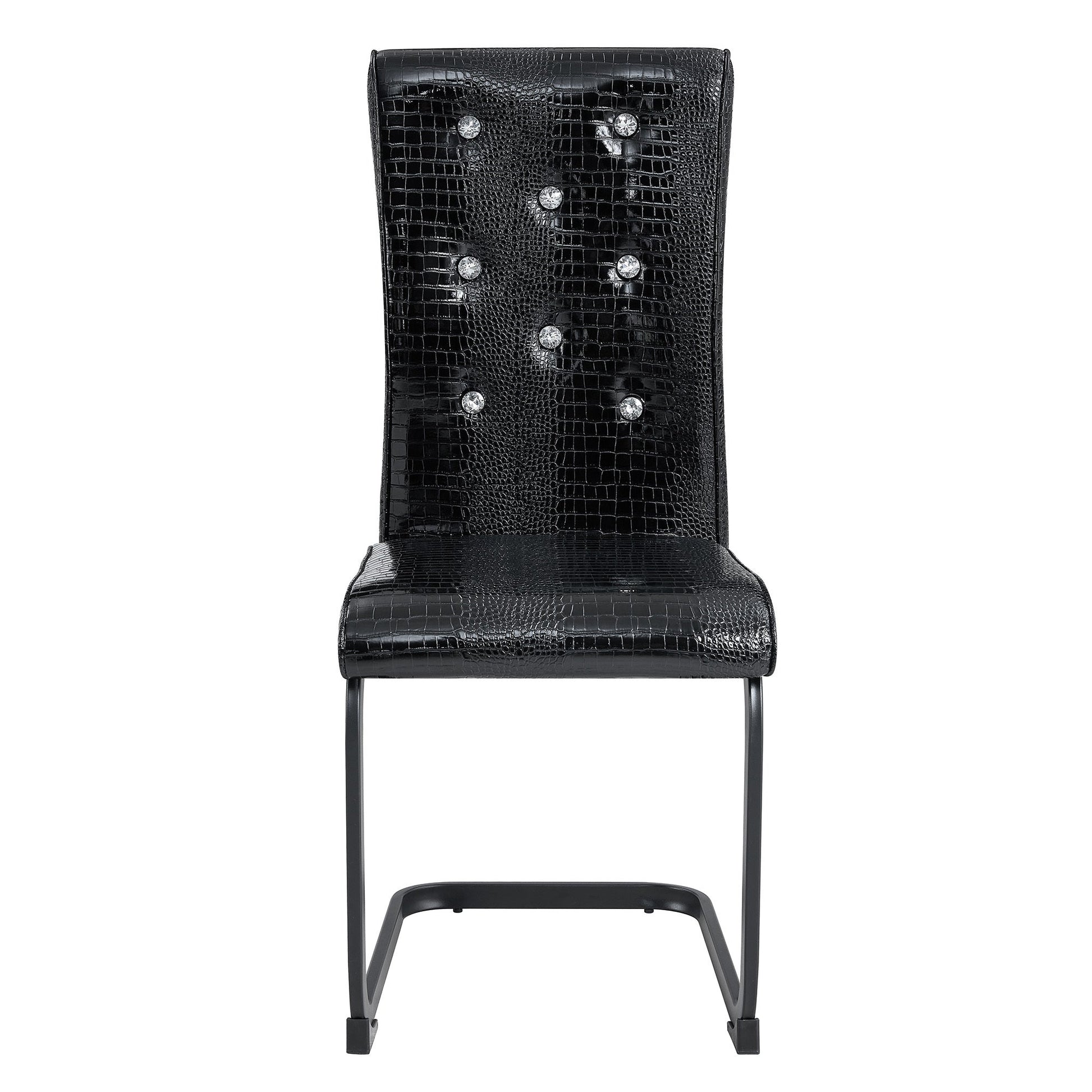 Retro Alligator Skin Upholstered Dining Chairs Set of 2 with Crystal Buckle Design, Black Metal Bow Legs, Faux Leather Finish - 1st Choice Furniture Direct