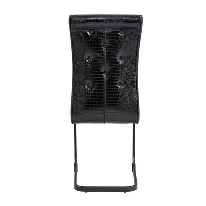 Retro Alligator Skin Upholstered Dining Chairs Set of 2 with Crystal Buckle Design, Black Metal Bow Legs, Faux Leather Finish - 1st Choice Furniture Direct