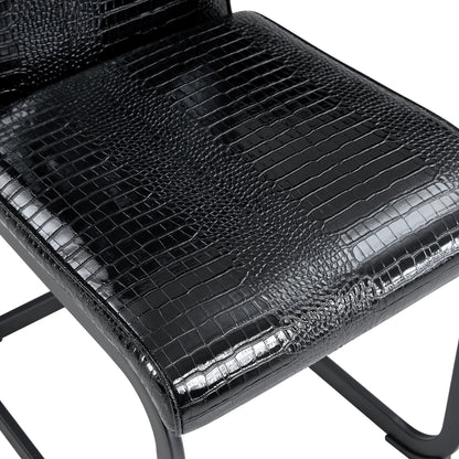 Retro Alligator Skin Upholstered Dining Chairs Set of 2 with Crystal Buckle Design, Black Metal Bow Legs, Faux Leather Finish - 1st Choice Furniture Direct