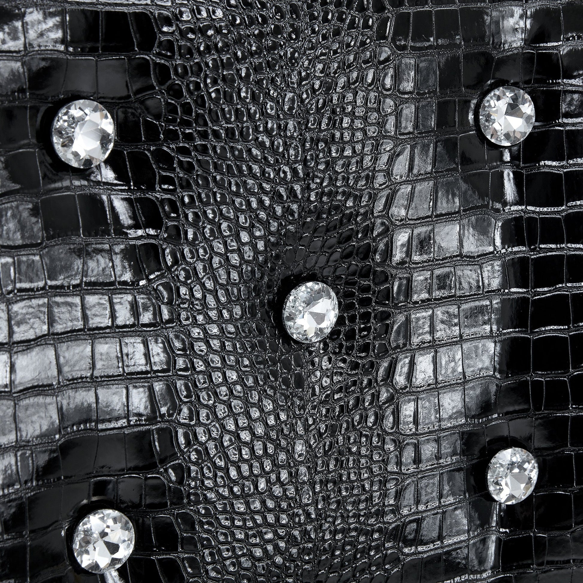 Retro Alligator Skin Upholstered Dining Chairs Set of 2 with Crystal Buckle Design, Black Metal Bow Legs, Faux Leather Finish - 1st Choice Furniture Direct