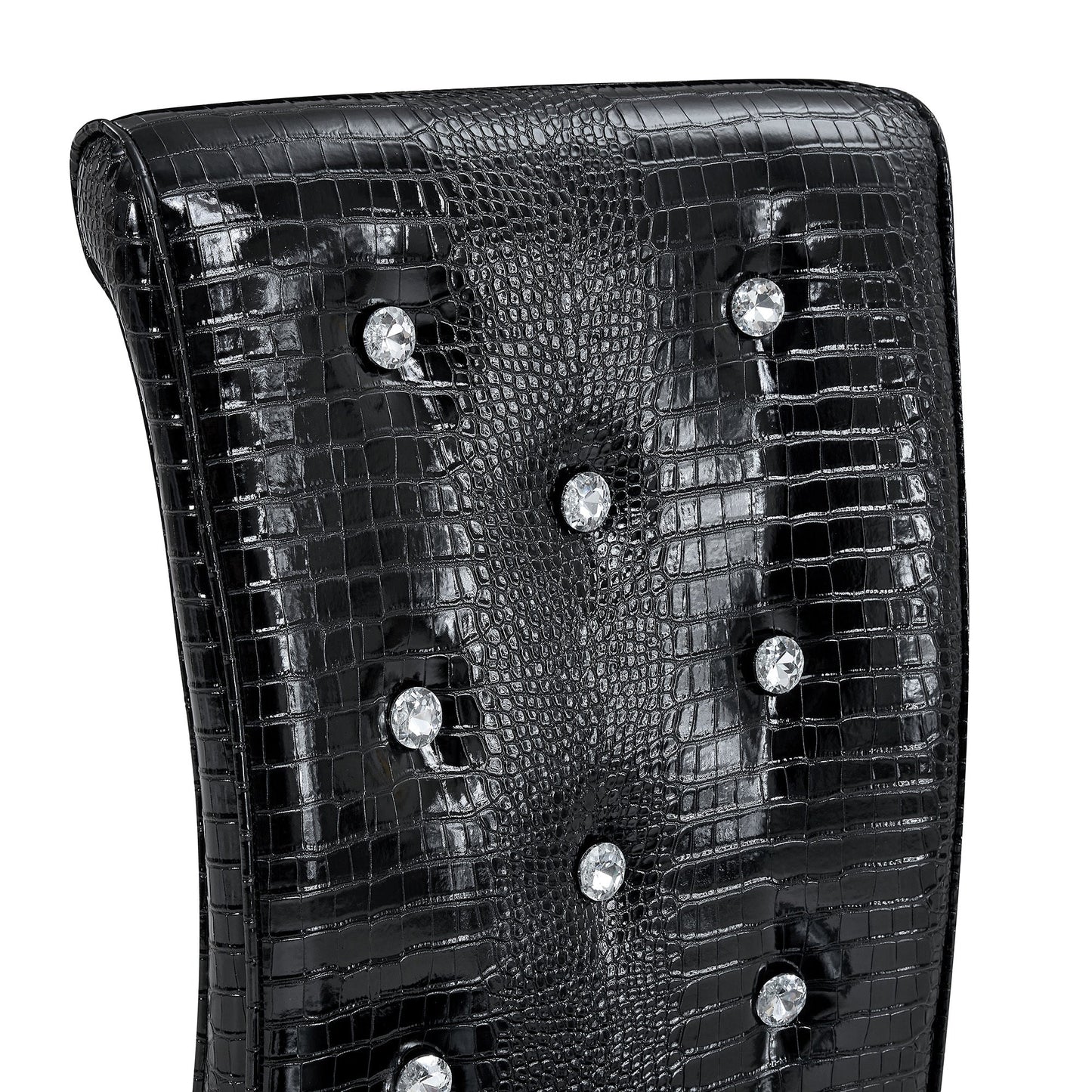 Retro Alligator Skin Upholstered Dining Chairs Set of 2 with Crystal Buckle Design, Black Metal Bow Legs, Faux Leather Finish - 1st Choice Furniture Direct