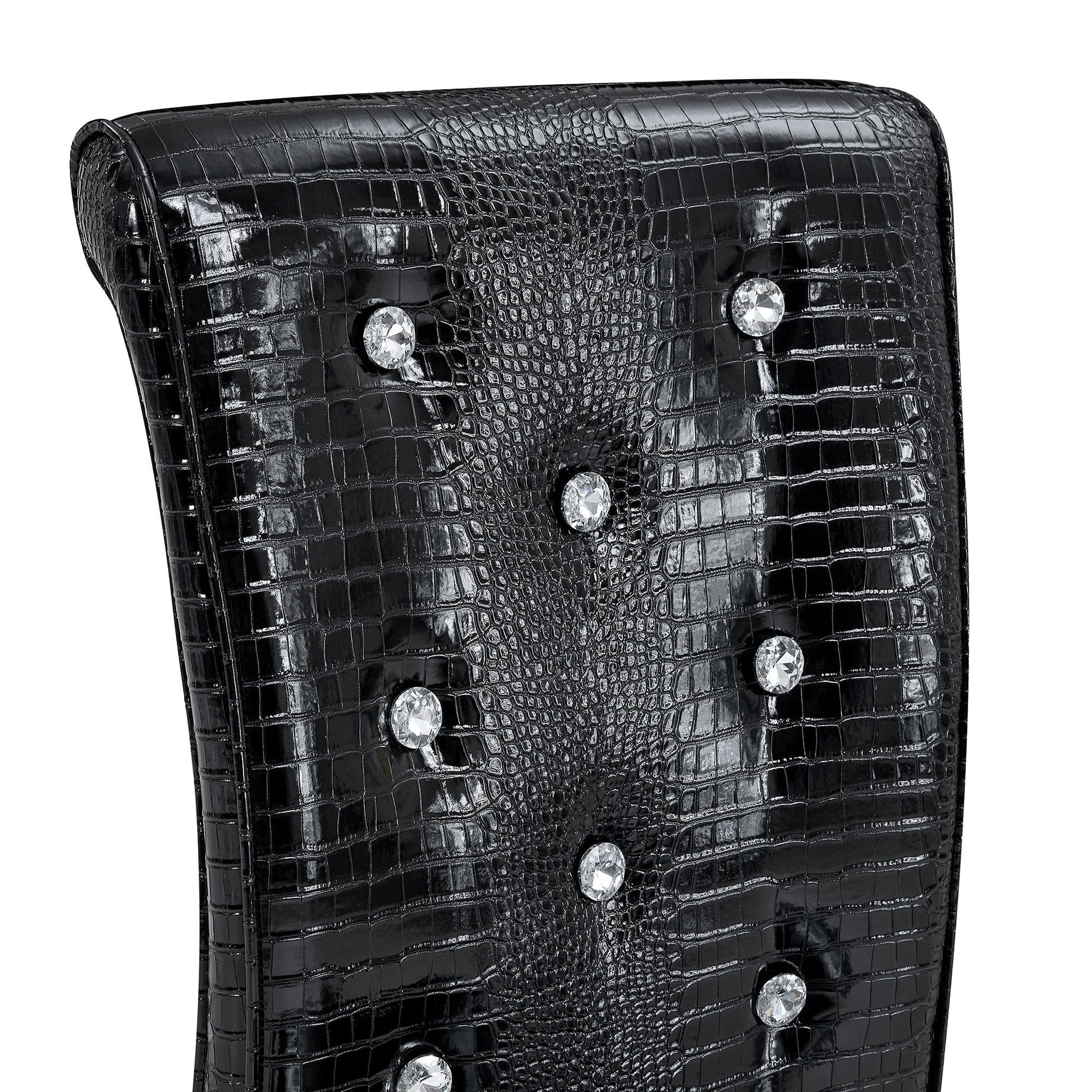 Retro Alligator Skin Upholstered Dining Chairs Set of 2 with Crystal Buckle Design, Black Metal Bow Legs, Faux Leather Finish - 1st Choice Furniture Direct