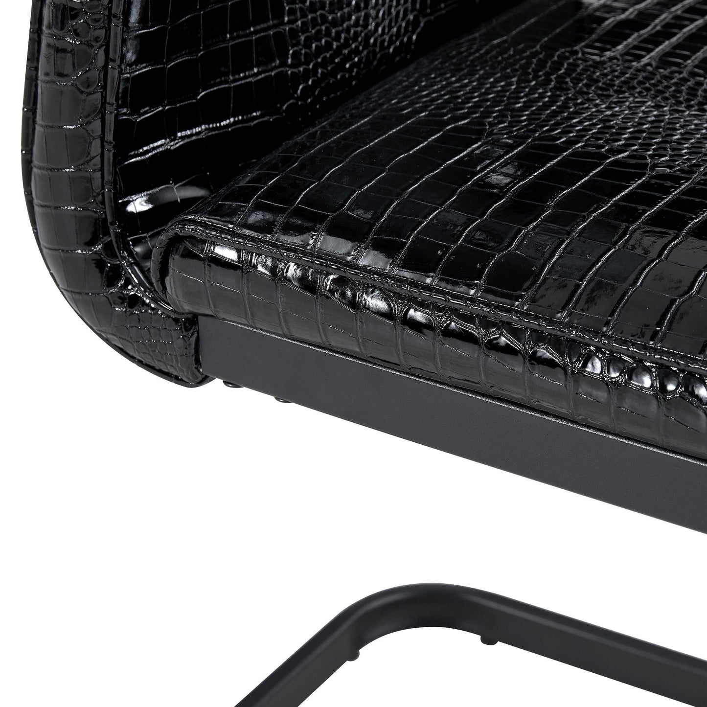 Retro Alligator Skin Upholstered Dining Chairs Set of 2 with Crystal Buckle Design, Black Metal Bow Legs, Faux Leather Finish - 1st Choice Furniture Direct