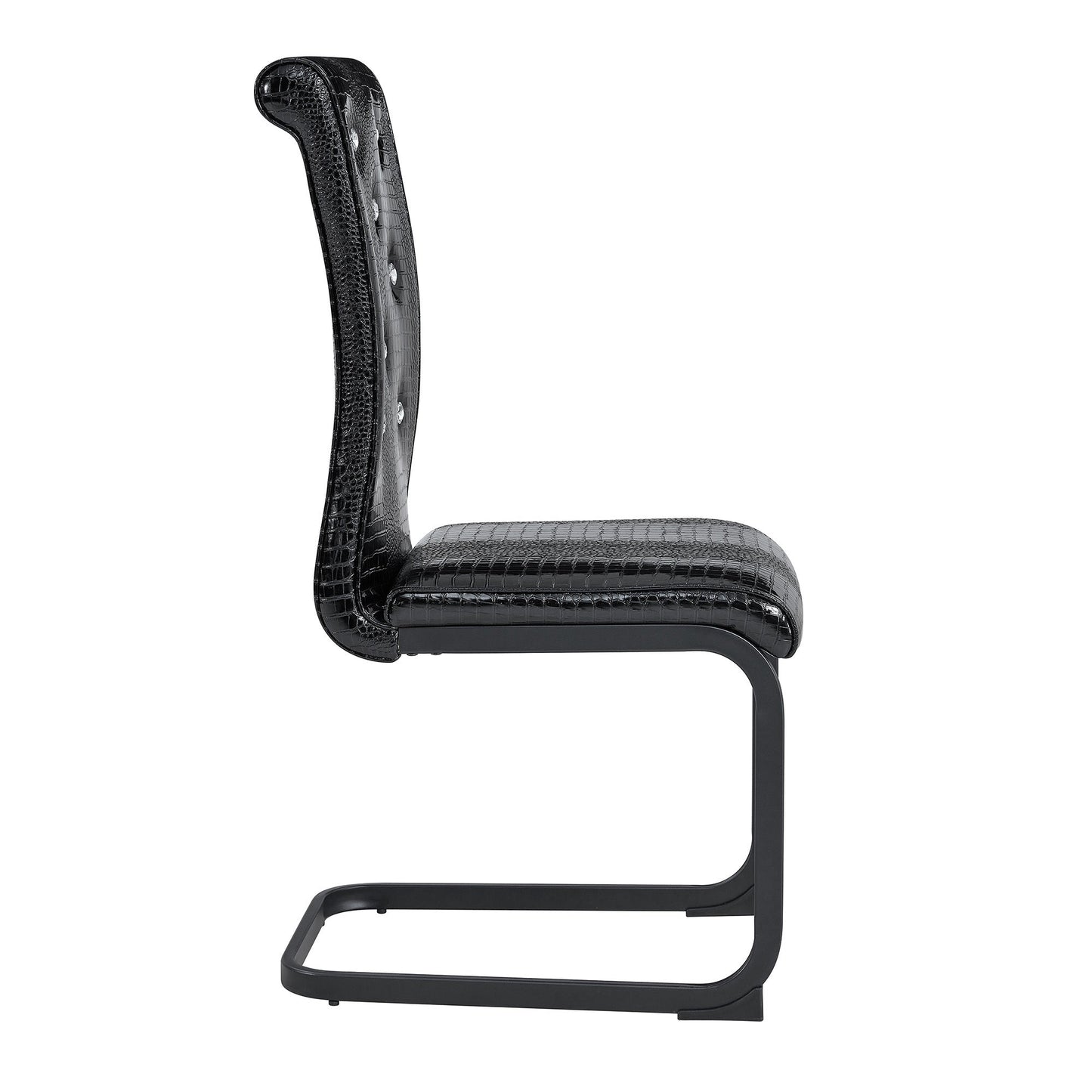 Retro Alligator Skin Upholstered Dining Chairs Set of 2 with Crystal Buckle Design, Black Metal Bow Legs, Faux Leather Finish - 1st Choice Furniture Direct