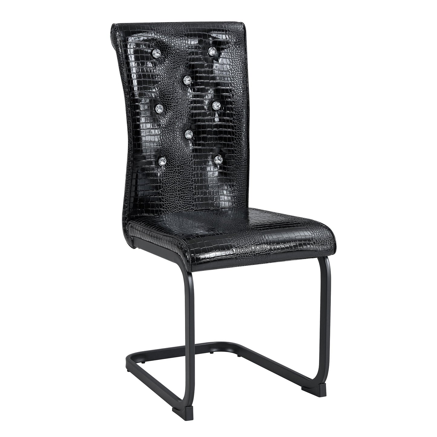 Retro Alligator Skin Upholstered Dining Chairs Set of 2 with Crystal Buckle Design, Black Metal Bow Legs, Faux Leather Finish - 1st Choice Furniture Direct