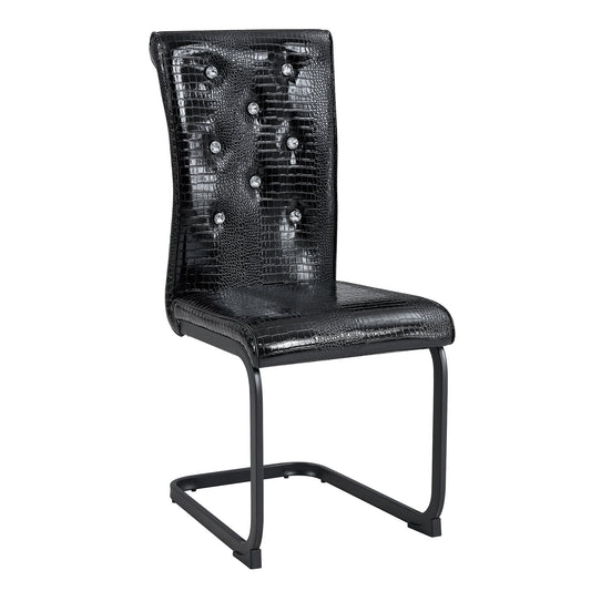 Retro Alligator Skin Upholstered Dining Chairs Set of 2 with Crystal Buckle Design, Black Metal Bow Legs, Faux Leather Finish - 1st Choice Furniture Direct