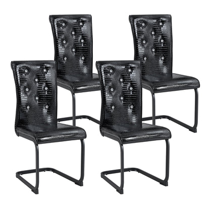 Retro Alligator Skin Upholstered Dining Chairs Set of 2 with Crystal Buckle Design, Black Metal Bow Legs, Faux Leather Finish - 1st Choice Furniture Direct