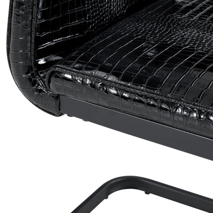 Retro Alligator Skin Upholstered Dining Chairs Set of 2 with Crystal Buckle Design, Black Metal Bow Legs, Faux Leather Finish - 1st Choice Furniture Direct