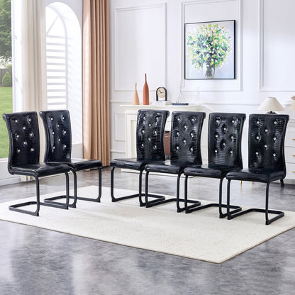 Retro Alligator Skin Upholstered Dining Chairs Set of 2 with Crystal Buckle Design, Black Metal Bow Legs, Faux Leather Finish - 1st Choice Furniture Direct
