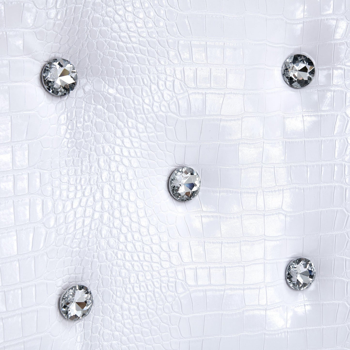 Retro Alligator Skin Upholstered Dining Chairs Set of 2 with Crystal Buckle Design, White Faux Leather, Gilded Metal Legs - 1st Choice Furniture Direct