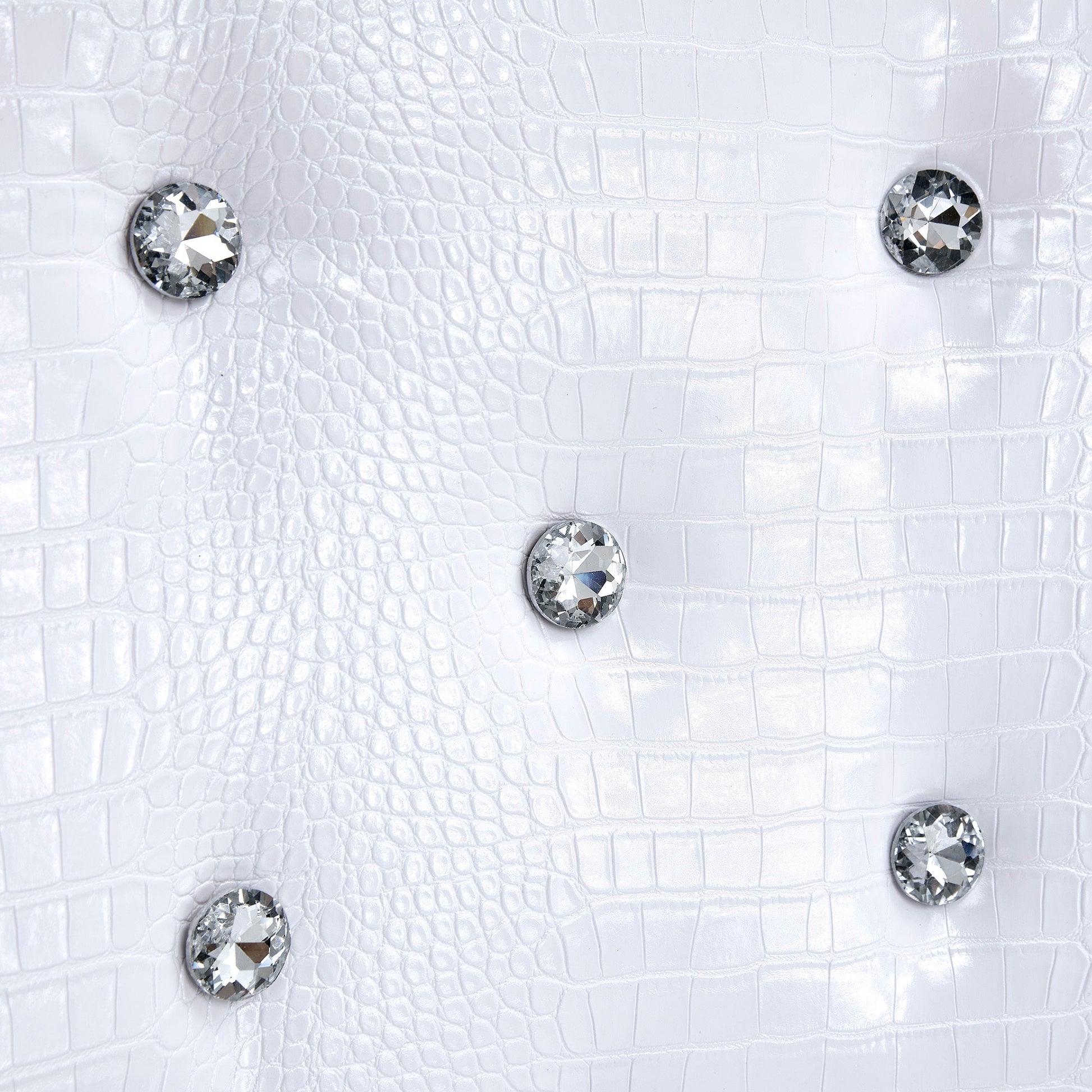 Retro Alligator Skin Upholstered Dining Chairs Set of 2 with Crystal Buckle Design, White Faux Leather, Gilded Metal Legs - 1st Choice Furniture Direct