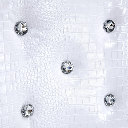 Retro Alligator Skin Upholstered Dining Chairs Set of 2 with Crystal Buckle Design, White Faux Leather, Gilded Metal Legs - 1st Choice Furniture Direct