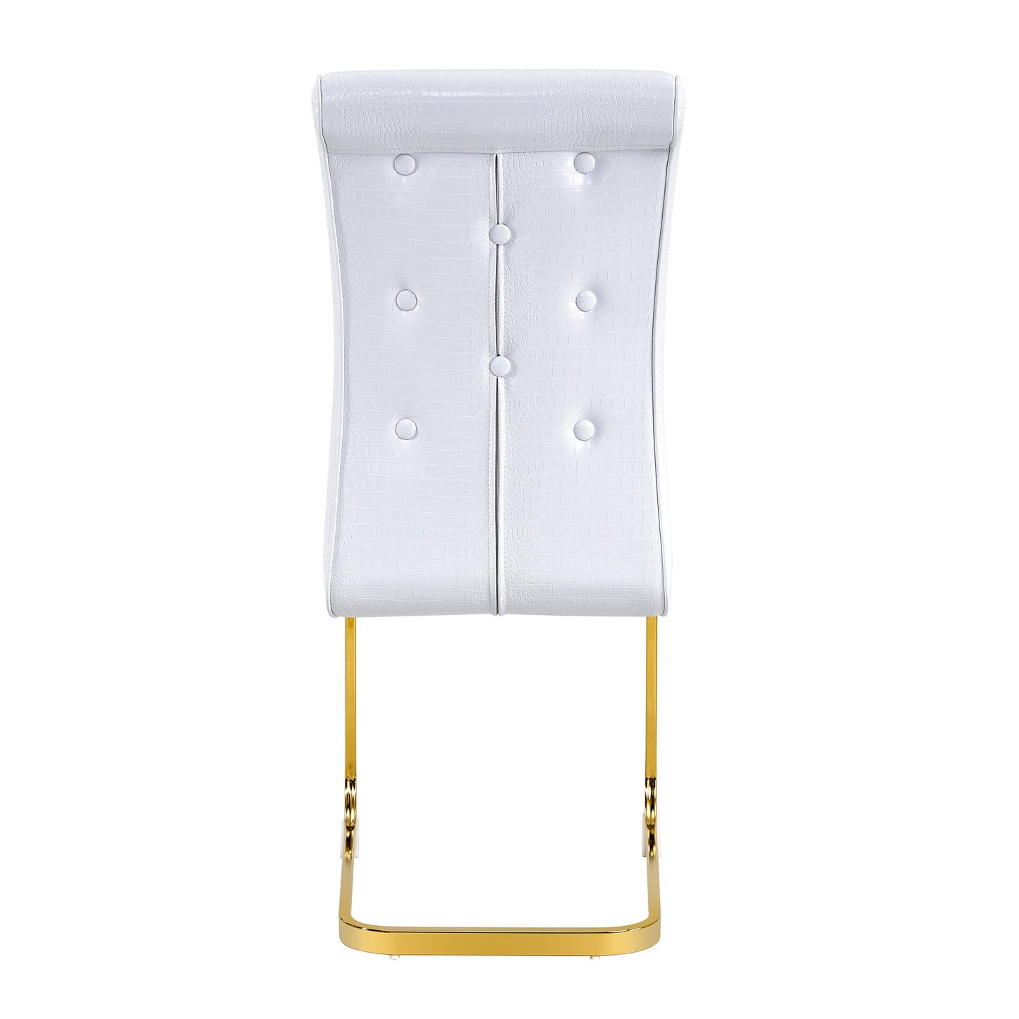 Retro Alligator Skin Upholstered Dining Chairs Set of 2 with Crystal Buckle Design, White Faux Leather, Gilded Metal Legs - 1st Choice Furniture Direct