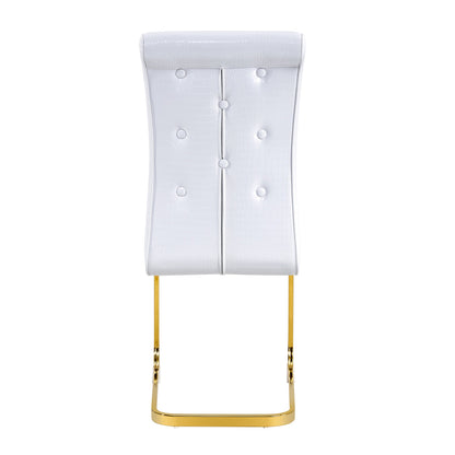 Retro Alligator Skin Upholstered Dining Chairs Set of 2 with Crystal Buckle Design, White Faux Leather, Gilded Metal Legs - 1st Choice Furniture Direct