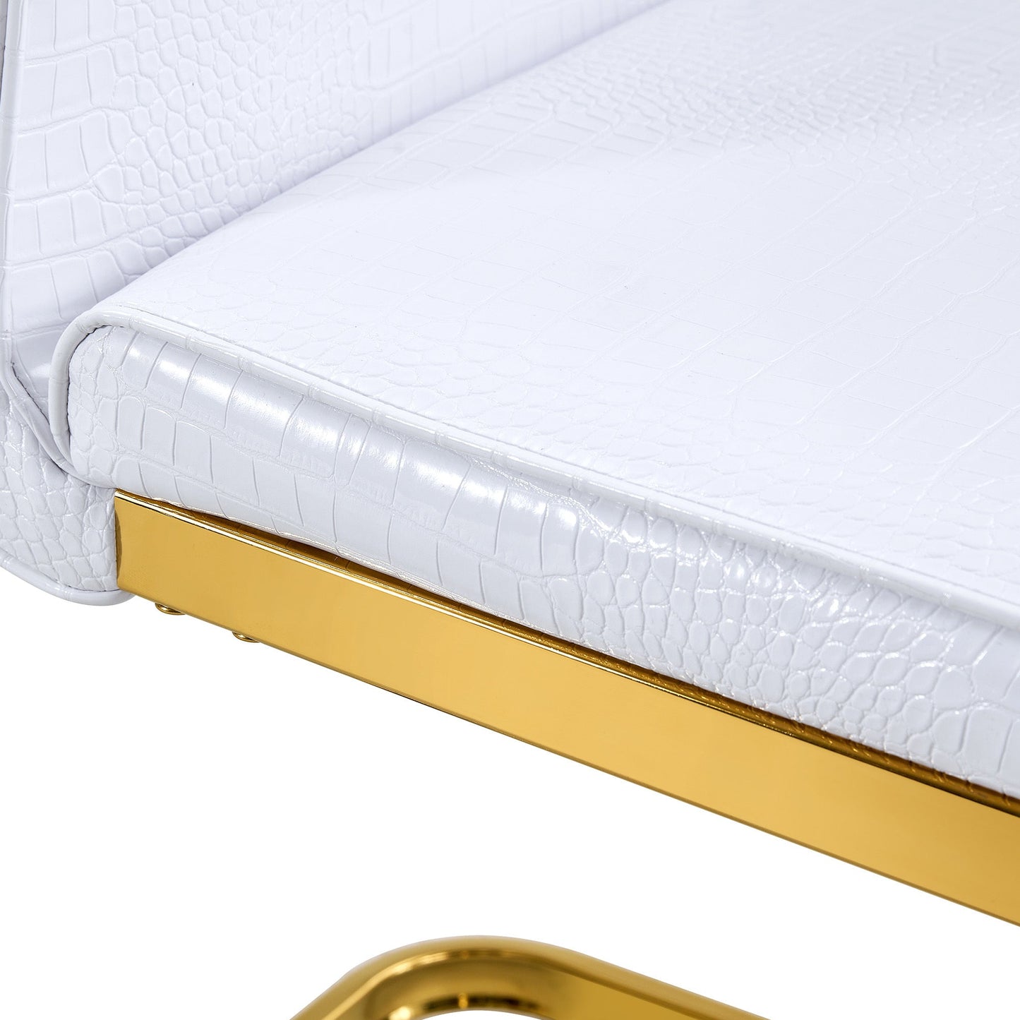 Retro Alligator Skin Upholstered Dining Chairs Set of 2 with Crystal Buckle Design, White Faux Leather, Gilded Metal Legs - 1st Choice Furniture Direct