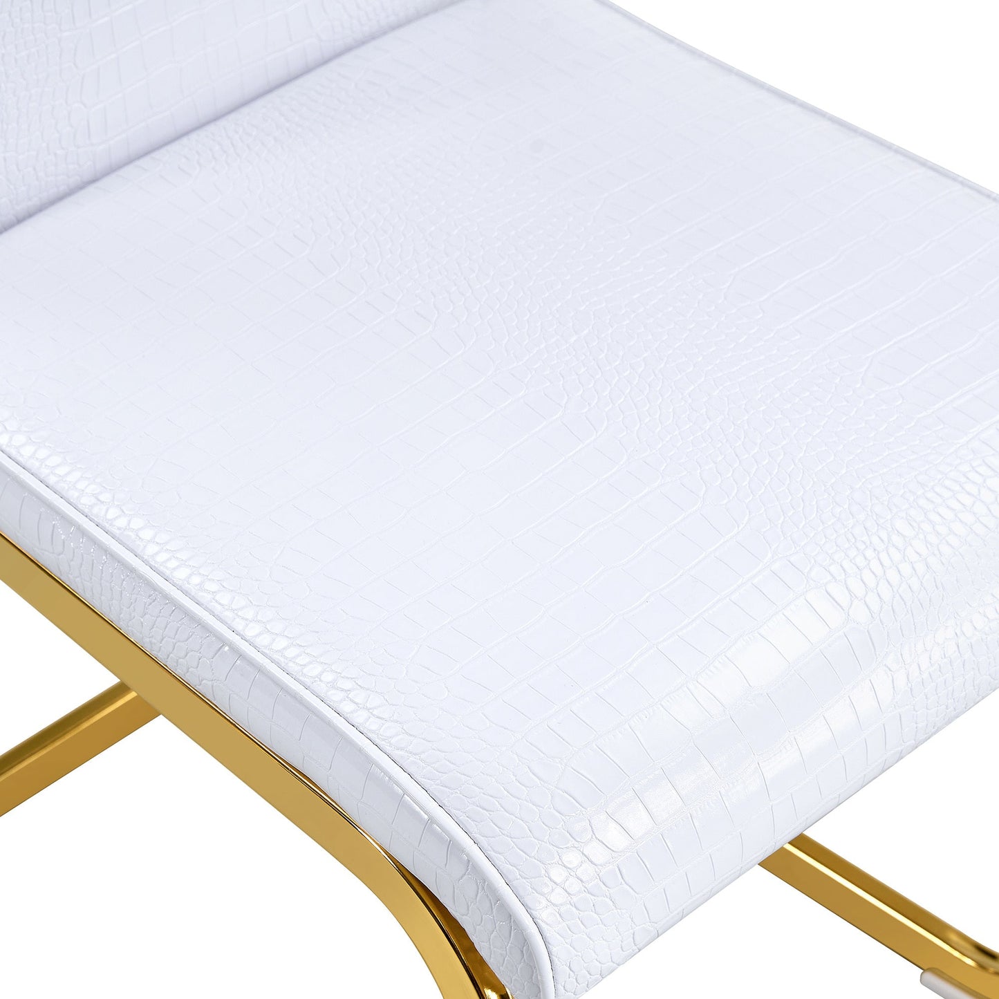 Retro Alligator Skin Upholstered Dining Chairs Set of 2 with Crystal Buckle Design, White Faux Leather, Gilded Metal Legs - 1st Choice Furniture Direct