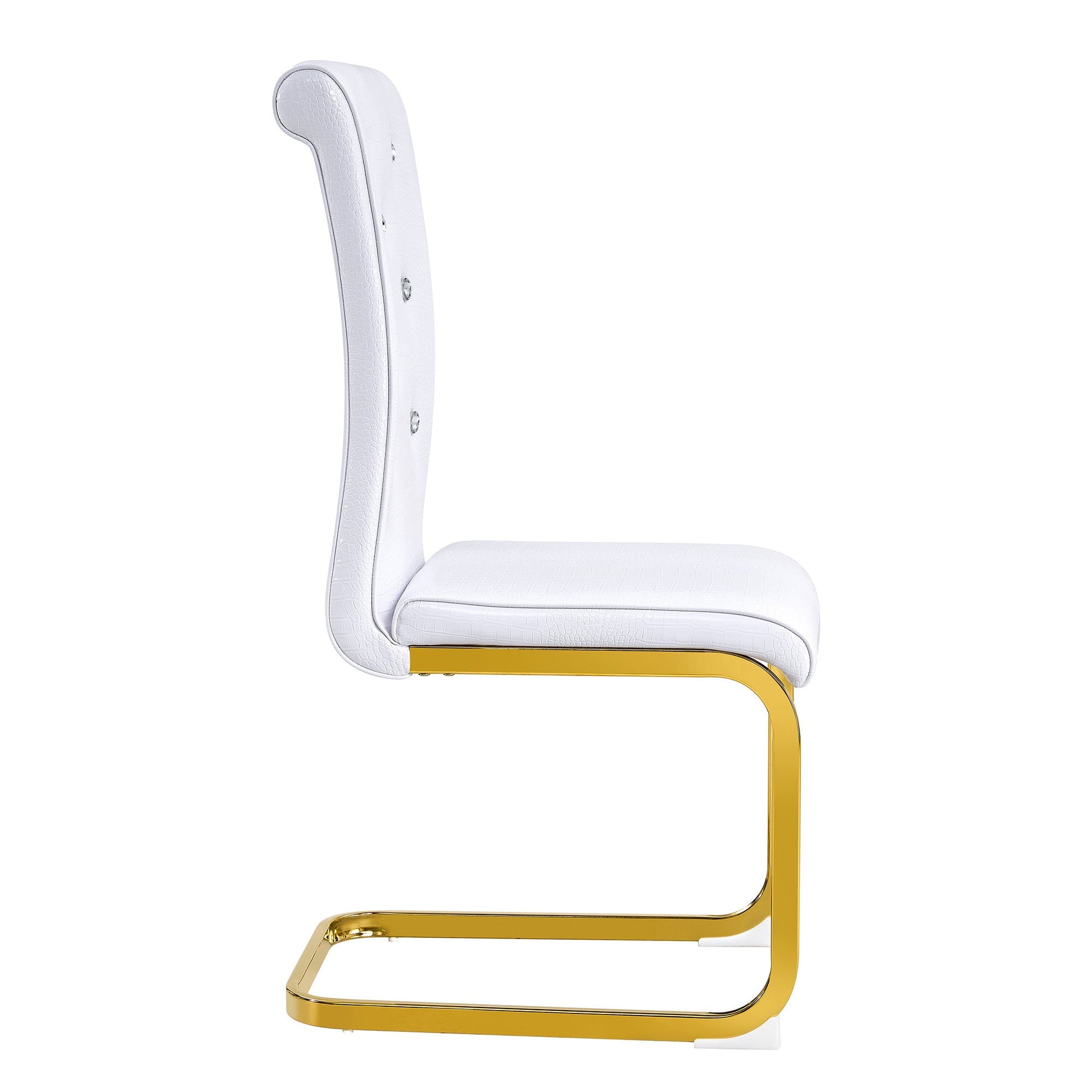 Retro Alligator Skin Upholstered Dining Chairs Set of 2 with Crystal Buckle Design, White Faux Leather, Gilded Metal Legs - 1st Choice Furniture Direct