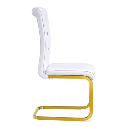 Retro Alligator Skin Upholstered Dining Chairs Set of 2 with Crystal Buckle Design, White Faux Leather, Gilded Metal Legs - 1st Choice Furniture Direct