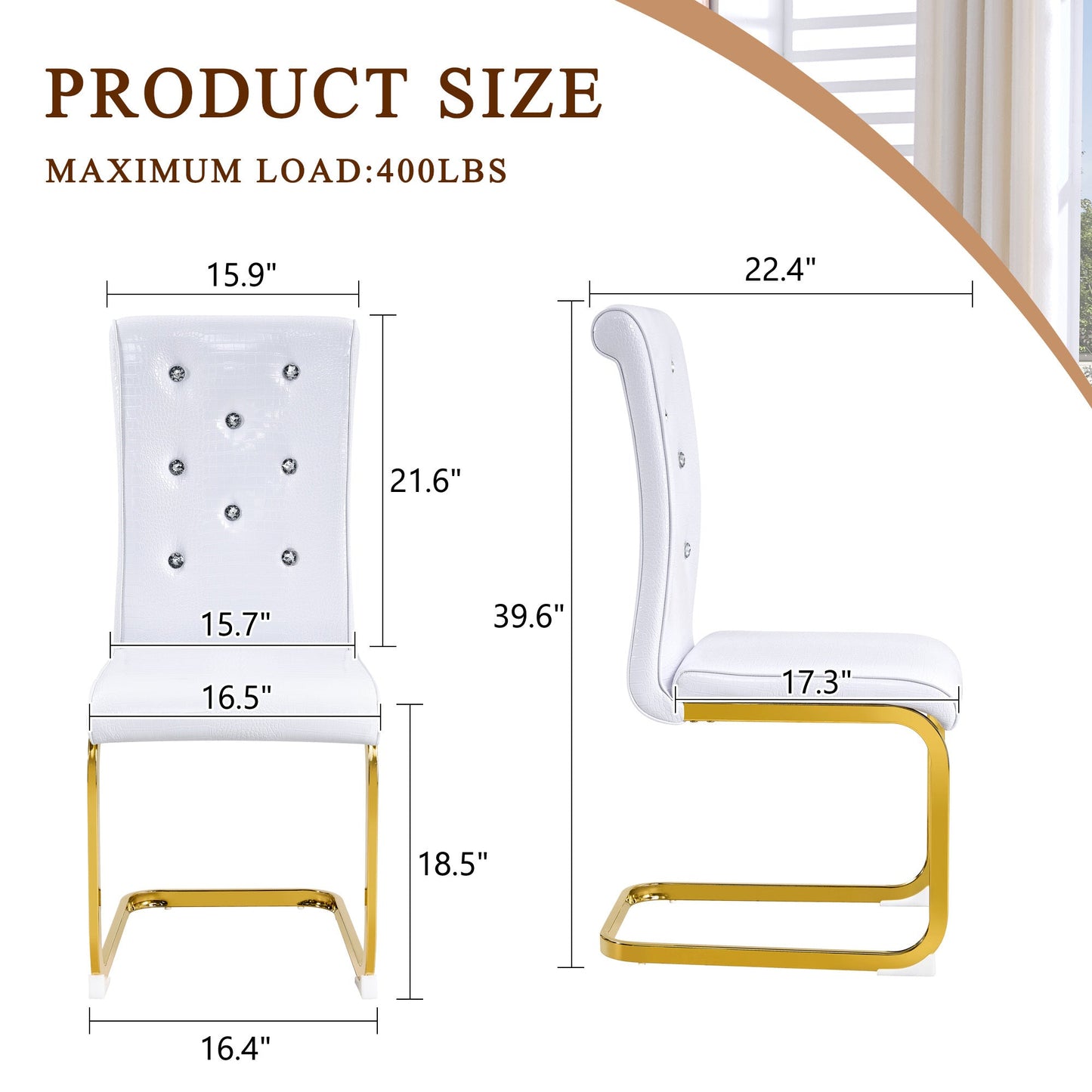 Retro Alligator Skin Upholstered Dining Chairs Set of 2 with Crystal Buckle Design, White Faux Leather, Gilded Metal Legs - 1st Choice Furniture Direct