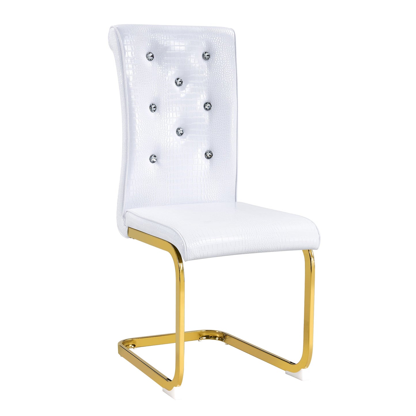 Retro Alligator Skin Upholstered Dining Chairs Set of 2 with Crystal Buckle Design, White Faux Leather, Gilded Metal Legs - 1st Choice Furniture Direct