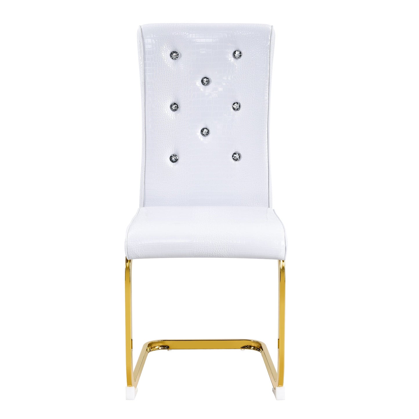 Retro Alligator Skin Upholstered Dining Chairs Set of 2 with Crystal Buckle Design, White Faux Leather, Gilded Metal Legs - 1st Choice Furniture Direct