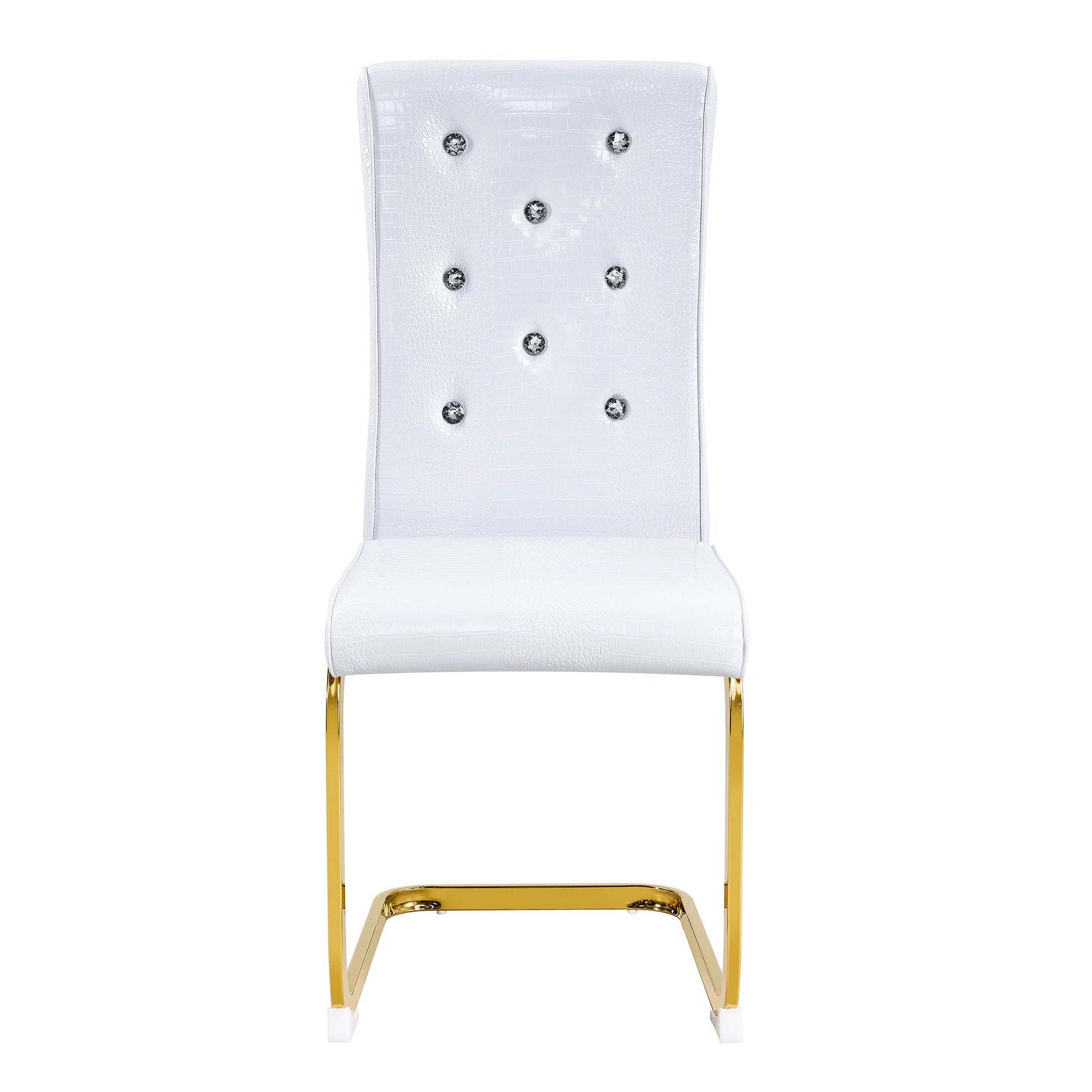 Retro Alligator Skin Upholstered Dining Chairs Set of 2 with Crystal Buckle Design, White Faux Leather, Gilded Metal Legs - 1st Choice Furniture Direct
