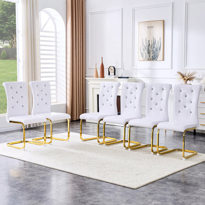 Retro Alligator Skin Upholstered Dining Chairs Set of 2 with Crystal Buckle Design, White Faux Leather, Gilded Metal Legs - 1st Choice Furniture Direct