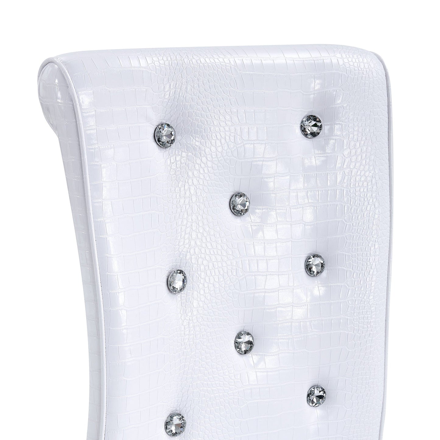 Retro Alligator Skin Upholstered Dining Chairs Set of 2 with Crystal Buckle Design, White Faux Leather, Gilded Metal Legs - 1st Choice Furniture Direct