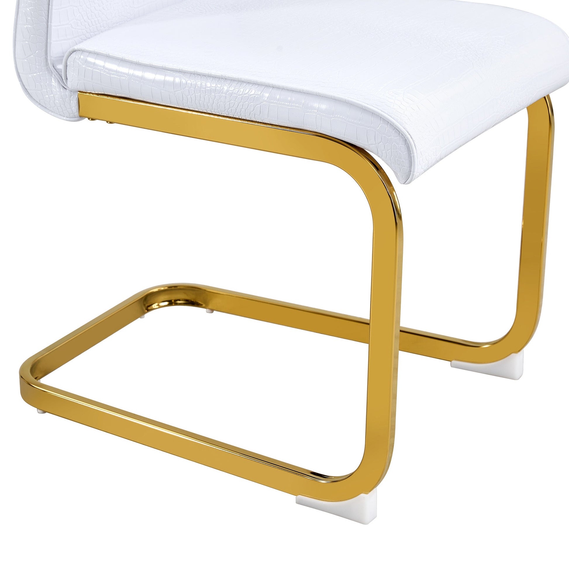 Retro Alligator Skin Upholstered Dining Chairs Set of 2 with Crystal Buckle Design, White Faux Leather, Gilded Metal Legs - 1st Choice Furniture Direct