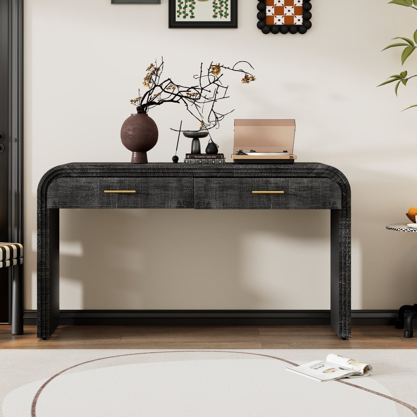 Retro Console Table with Drawers – Antique Black Entryway Table with Storage (59”) - 1st Choice Furniture Direct