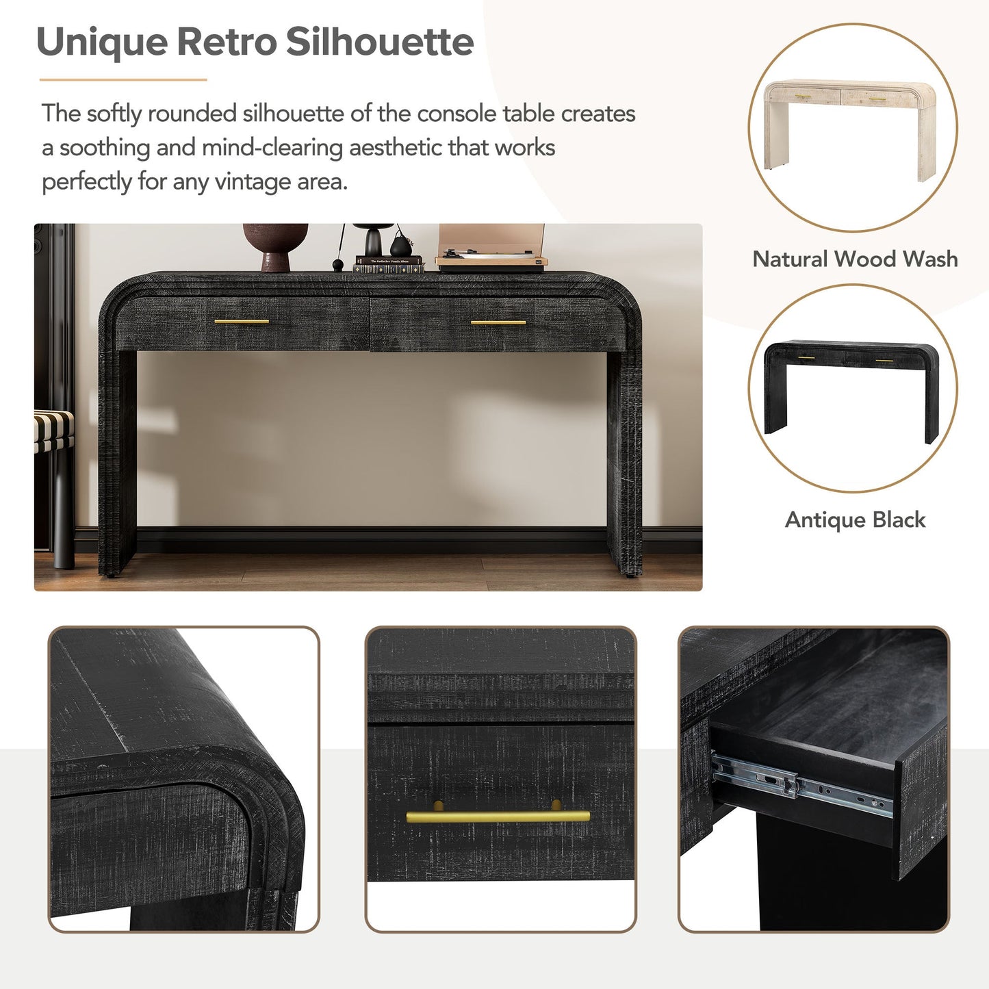 Retro Console Table with Drawers – Antique Black Entryway Table with Storage (59”) - 1st Choice Furniture Direct