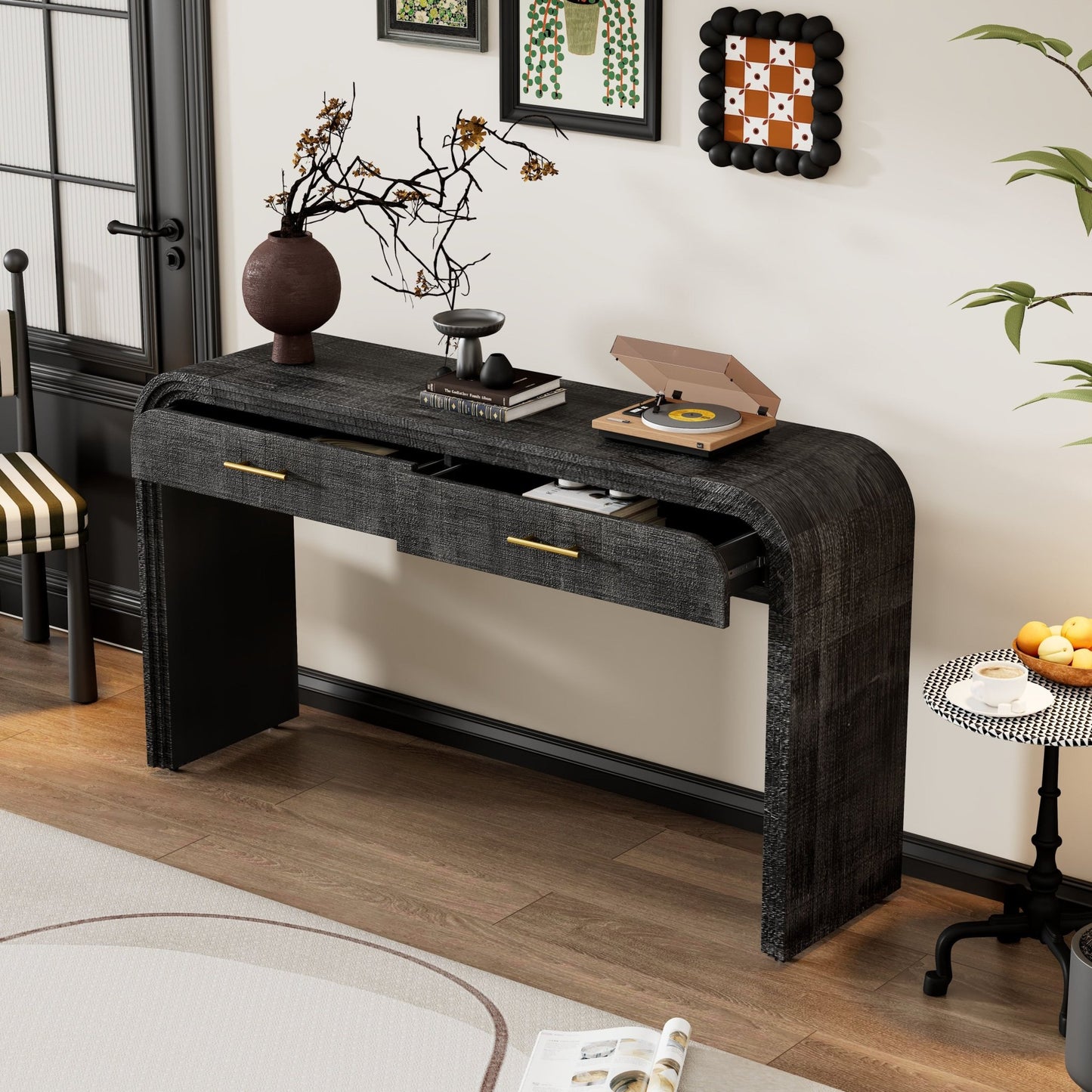 Retro Console Table with Drawers – Antique Black Entryway Table with Storage (59”) - 1st Choice Furniture Direct