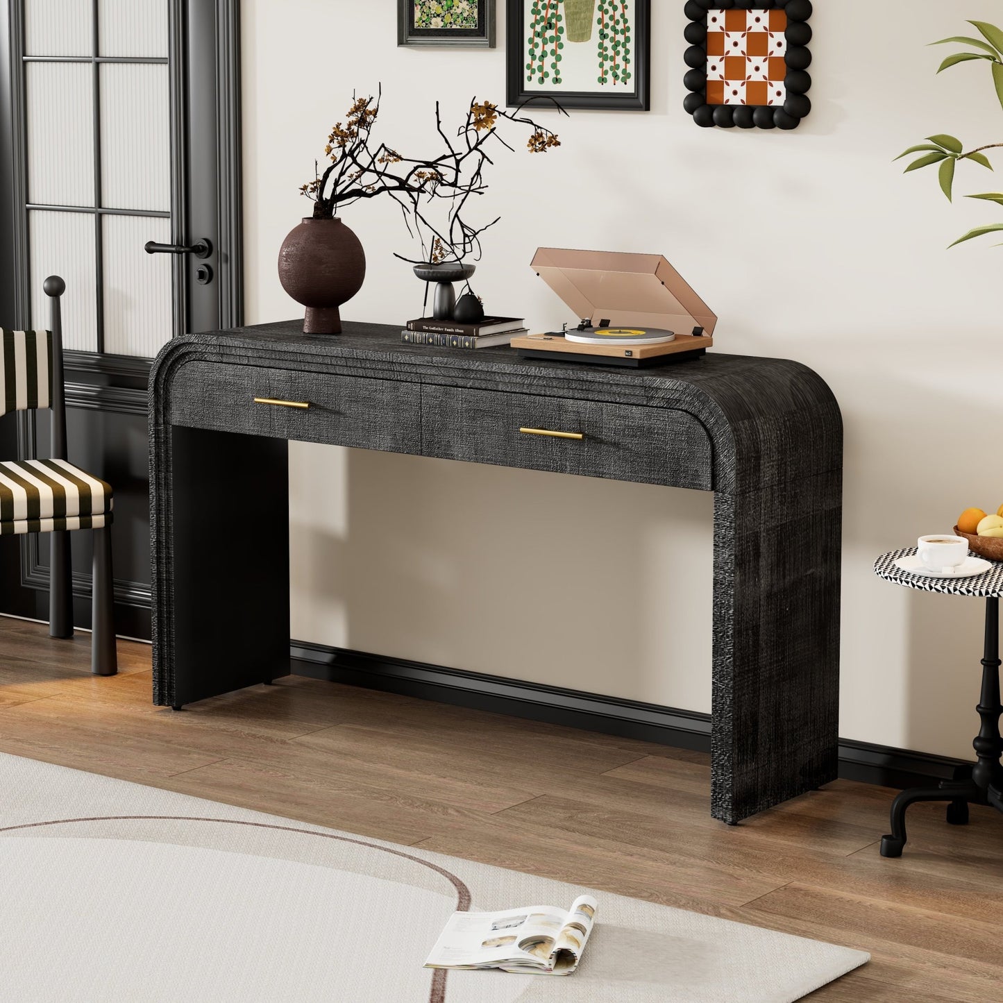 Retro Console Table with Drawers – Antique Black Entryway Table with Storage (59”) - 1st Choice Furniture Direct