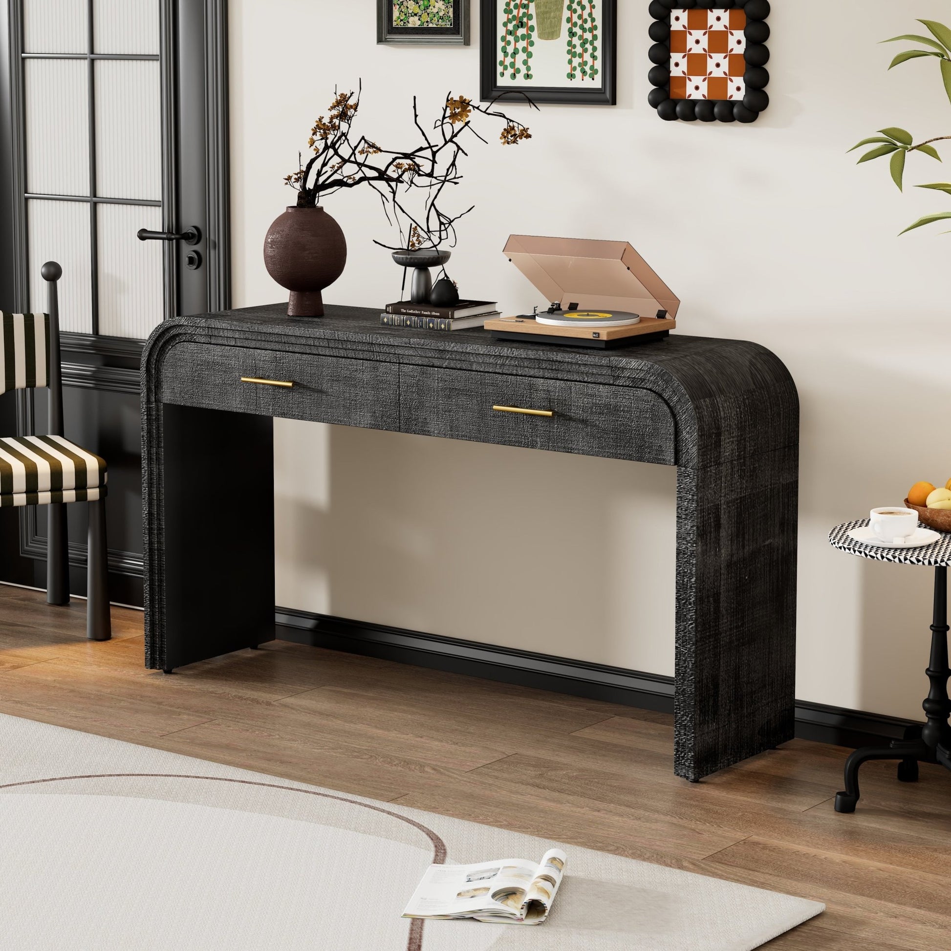 Retro Console Table with Drawers – Antique Black Entryway Table with Storage (59”) - 1st Choice Furniture Direct