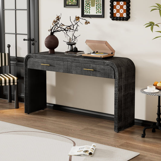 Retro Console Table with Drawers – Antique Black Entryway Table with Storage (59”) - 1st Choice Furniture Direct
