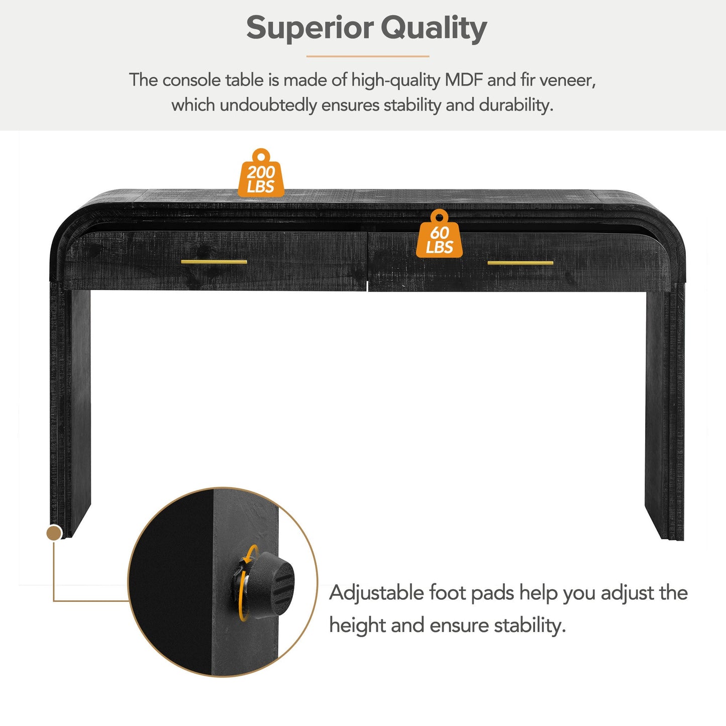 Retro Console Table with Drawers – Antique Black Entryway Table with Storage (59”) - 1st Choice Furniture Direct