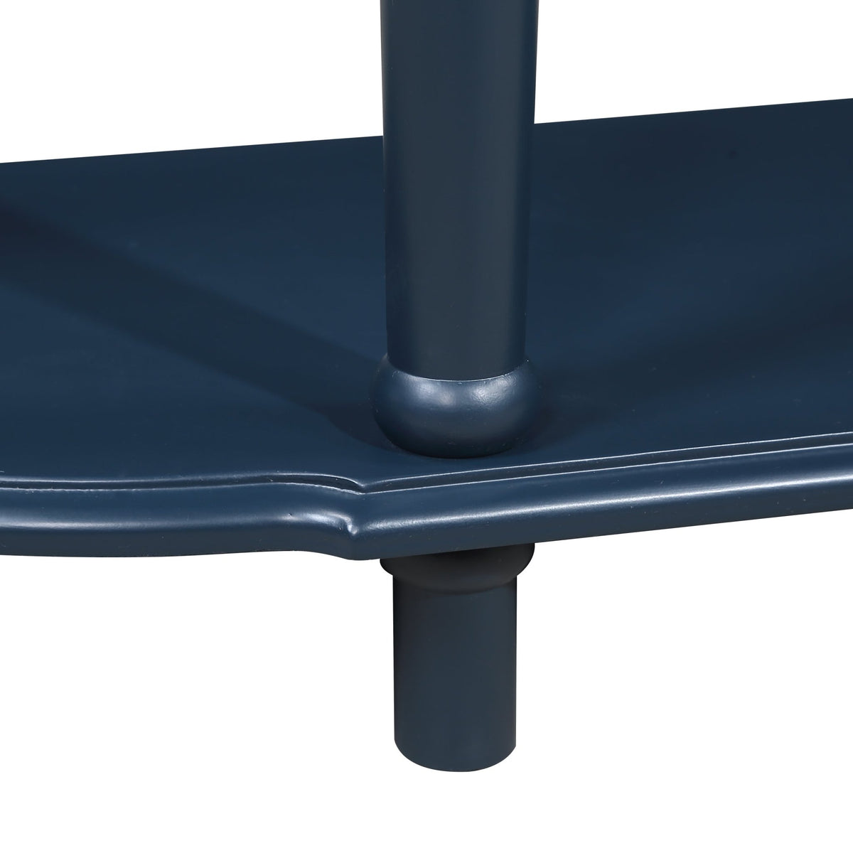 Retro Curved Wood Console Table, 52 inch Circular Half Moon Sofa Table with Open Shelf and 2 Drawers, Solid Wood Entry Table for Living Room, Hallway, Navy Blue + Brown Top - 1st Choice Furniture Direct